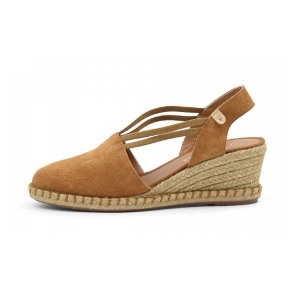 Verbenas Maika Wedge Sandals Womens 6.5 Suede Espadrille Slingback Spain COGNAC